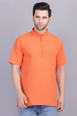 isdfabric Men Solid Straight Kurta(Orange)