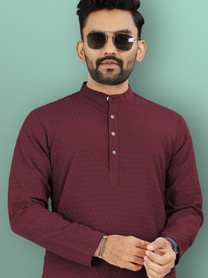 VeBNoR Men Solid Straight Kurta(Maroon)
