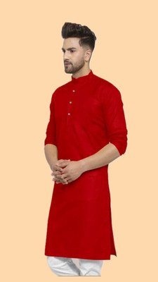 Anuj Fashion Men Striped A-line Kurta(Red)