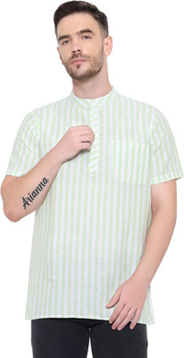 Latest Chikan Men Striped Straight Kurta(Green)