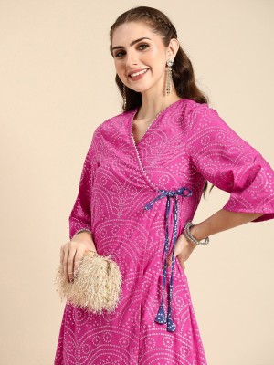 ANOUK Women Printed A-line Kurta(Pink)