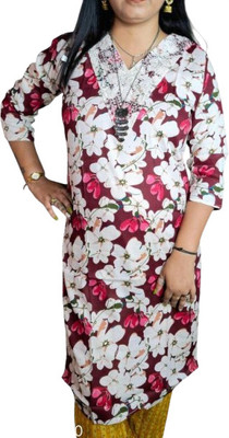 Adrijafashion Women Floral Print A-line Kurta(Pink)