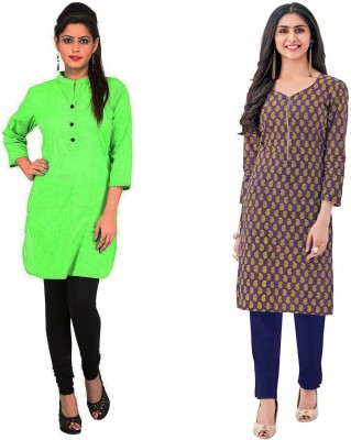 WEATHER CHANGER Women Colorblock Straight Kurta(Light Green)