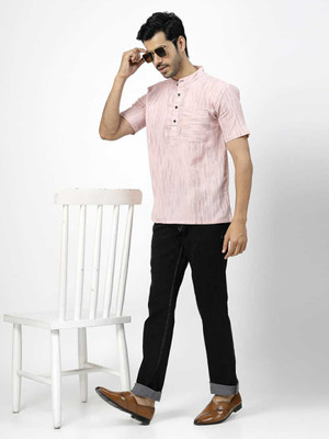 Rohilcrust Men Striped Straight Kurta(Pink)