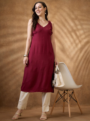 Globus Women Woven Design A-line Kurta(Maroon)