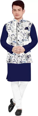 Metro Traders Men Printed Straight Kurta(Dark Blue)
