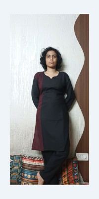 EKOK Women Solid A-line Kurta(Black)