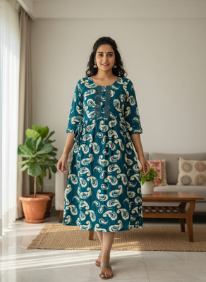 AVS Women Paisley, Embroidered, Printed Anarkali Kurta(Blue)