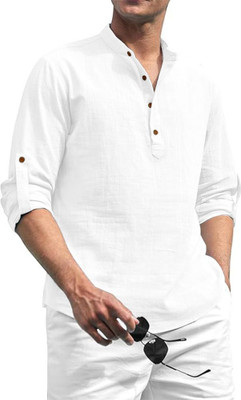 UNIFAV Men Solid Straight Kurta(White)