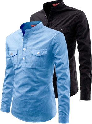 Yugnik Men Solid A-line Kurta(Silver)