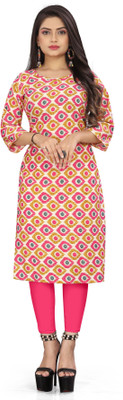 zindora Women Printed Straight Kurta(Pink)