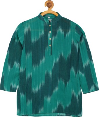 PAROKSH Boys & Girls Ikat Straight Kurta(Green)