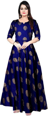 Jamshe Women Printed Flared Kurta(Blue)