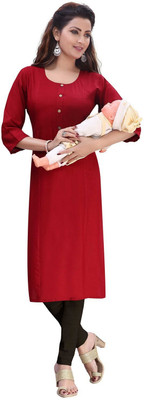 hriday fashion Women Solid Straight Kurta(Maroon)