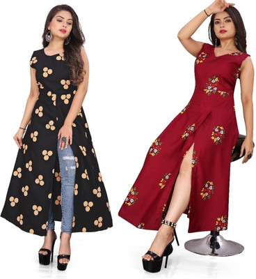maruti fab Women Printed Frontslit Kurta(Red)