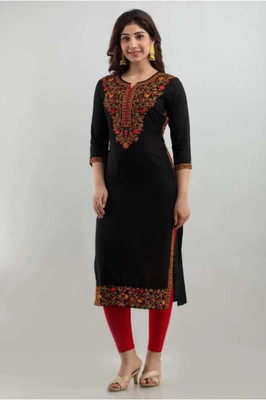 SWATIK Women Embroidered A-line Kurta(Black)