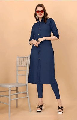 SHREE HARIJI TEXTILE Women Solid A-line Kurta(Blue)