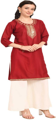 jankriti lifestyles Women Self Design Straight Kurta(Red)