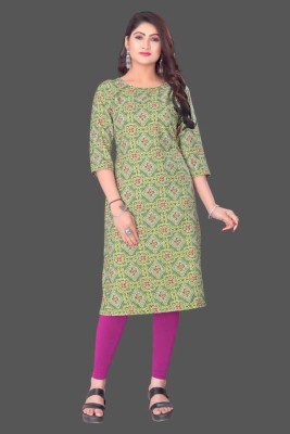 samir enterprise Women Printed Straight Kurta(Light Green)