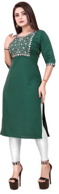 RIDDHI COLLECTION MALL Women Embroidered Straight Kurta(Green)