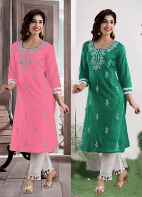 SISTO Women Chikan Embroidery A-line Kurta(Multicolor)