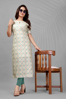 VASTRAM Women Geometric Print A-line Kurta(Light Green)