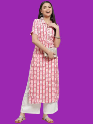 Amarifts Women Printed Straight Kurta(Pink)