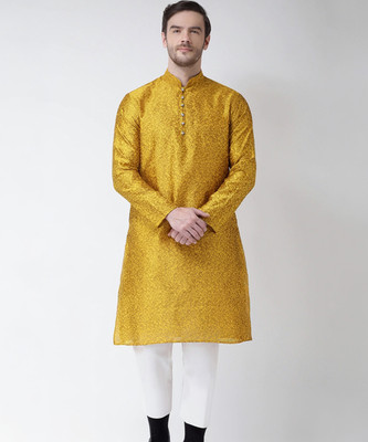 SG Men Solid Straight Kurta(Yellow)