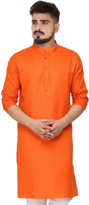 Dollico Men Solid Straight Kurta(Orange)