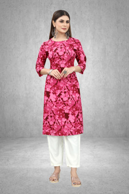 Maridiifashion Women Printed Straight Kurta(Pink)