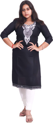 TheQueenVibes Women Embroidered A-line Kurta(Black)