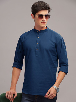 ANOUK Men Solid Straight Kurta(Blue)