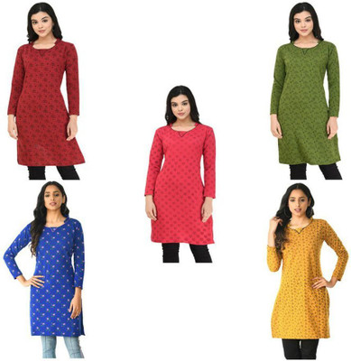 Indeweaves Women Printed A-line Kurta(Multicolor)