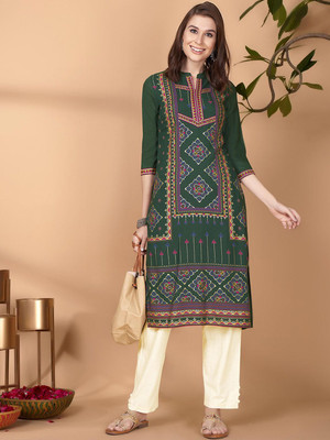 ANOUK Women Woven Design Straight Kurta(Green)
