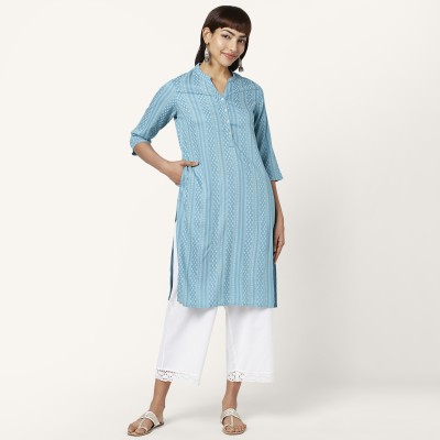 Rangmanch by Pantaloons Women Printed Straight Kurta(Blue)