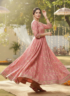 Sa Rasa Women Printed Anarkali Kurta(Multicolor)