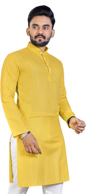 quinlan Men Solid Straight Kurta(Yellow)