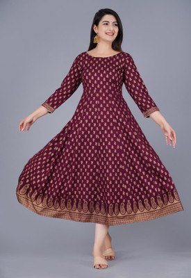 Mittal Enterprises Women Printed Anarkali Kurta(Maroon)
