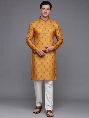 DIWAS by Manyavar Men Printed, Chikan Embroidery Straight Kurta(Yellow)