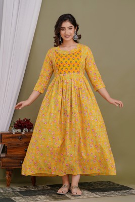 Nevisha Style Women Printed Anarkali Kurta(Yellow)
