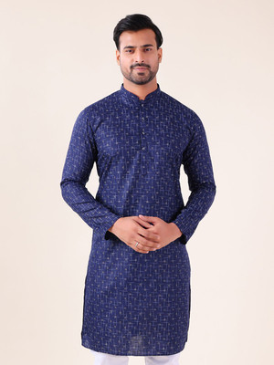 Aurik Men Printed Straight Kurta(Dark Blue)
