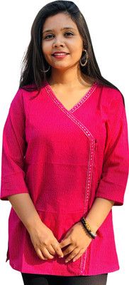 OHH STREE Women Solid Ethnic Dress Kurta(Pink)