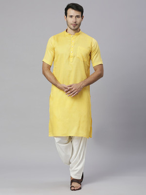 Rajubhai Hargovindas Men Woven Design A-line Kurta(Yellow)