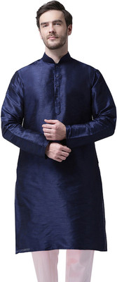 SG LEMAN Men Self Design Straight Kurta(Dark Blue)