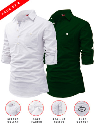 FireFish Men Solid A-line Kurta(Green)