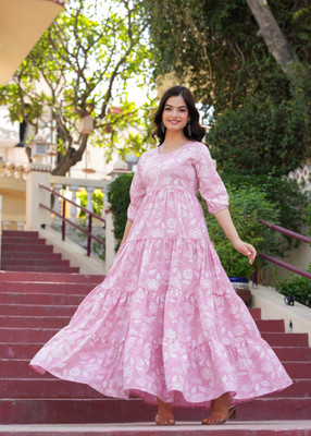 NAMA Women Printed Anarkali Kurta(Pink)