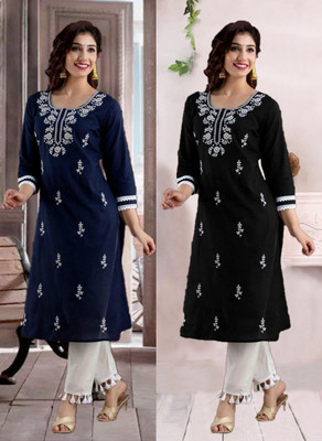 SISTO Women Chikan Embroidery A-line Kurta(Multicolor)