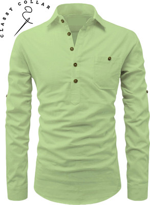 Classycollar Men Solid Pathani Kurta(Light Green)