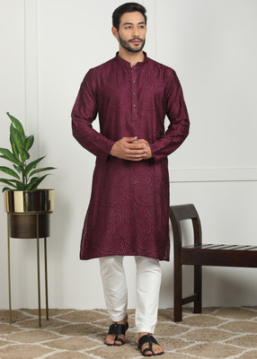 SWAGG INDIA Men Self Design Straight Kurta(Purple)
