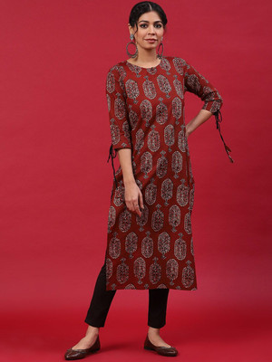 ANOUK Women Printed Straight Kurta(Maroon)